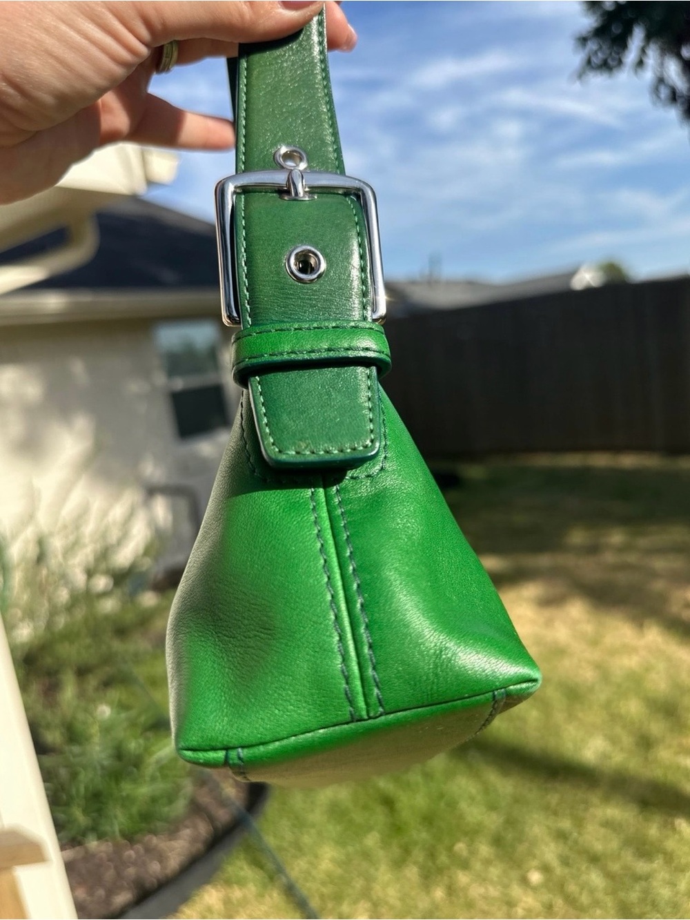 Vintage Coach Bottle Green Leather Demi Baguette Silver Hardware G055‑7461 - Picture 3 of 16